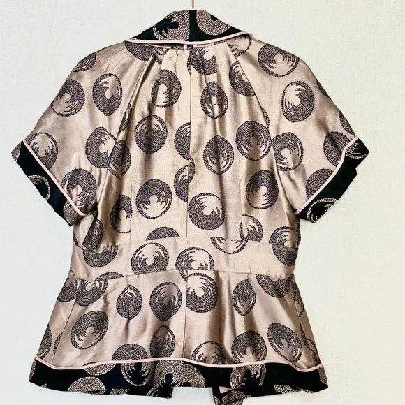 BCBGMAXAZRIA Silk Kimono Jacket Open Front Champagne Black Size Womens M - Picture 3 of 5